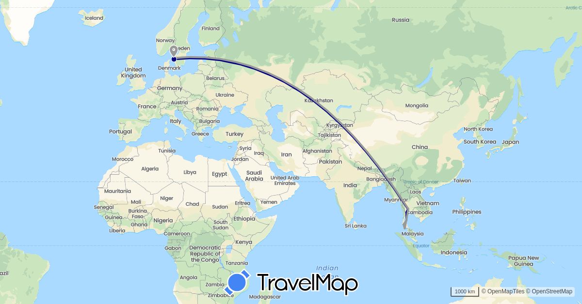 TravelMap itinerary: driving, plane in Sweden, Thailand (Asia, Europe)